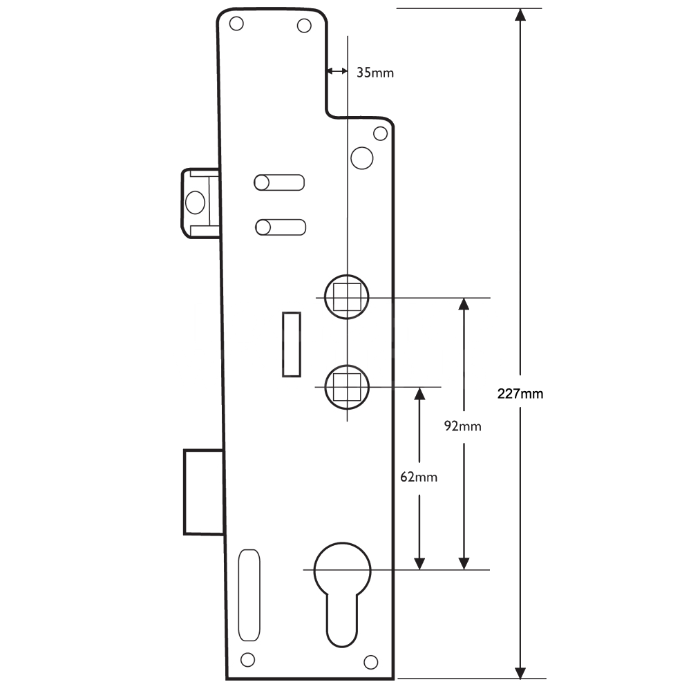 Dimensions Image: Fullex Crimebeater Twin Spindle Gearbox Latch &amp; Deadbolt