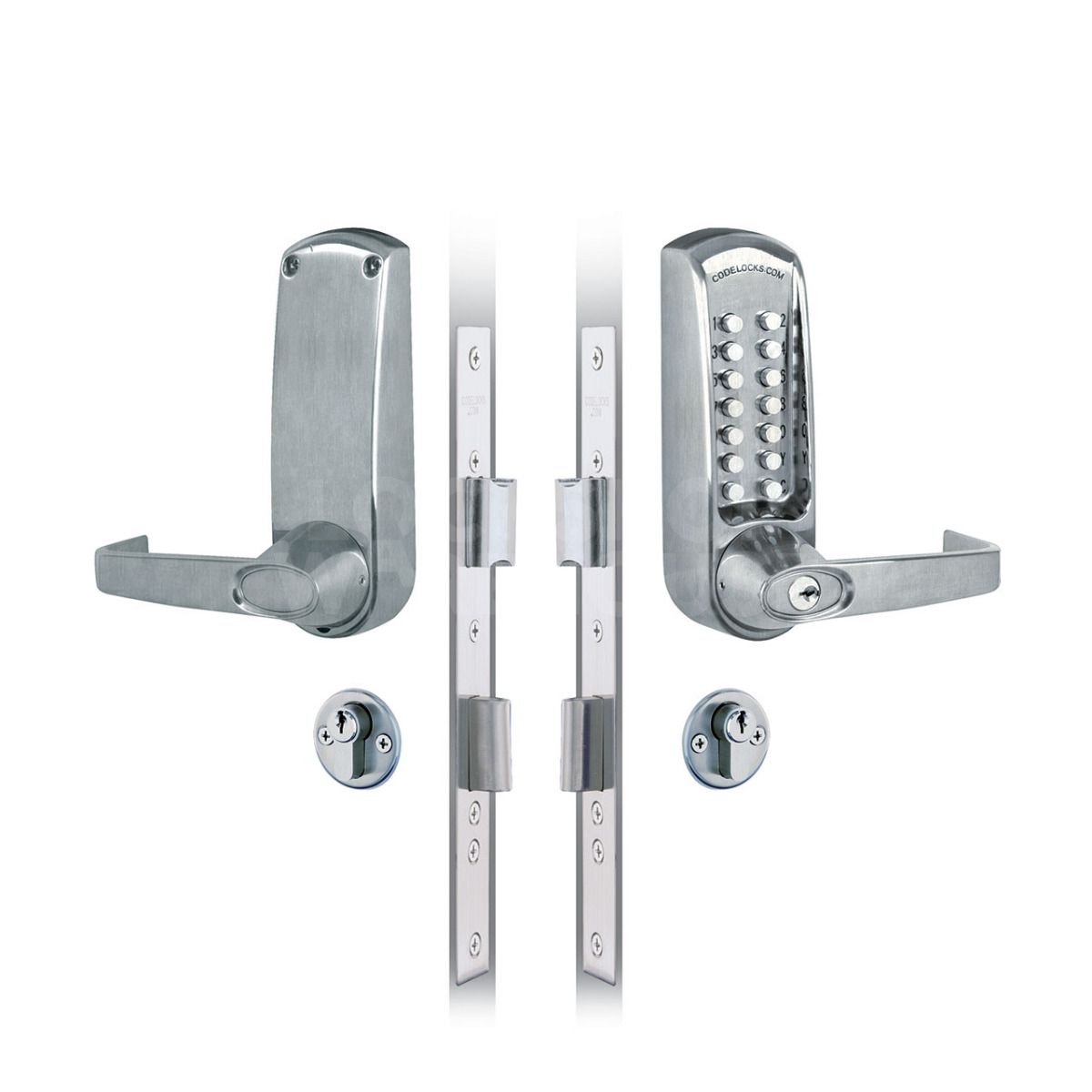 Codelocks CL620 Mechanical Digital Lock with Heavy Duty Mortice Lock with Double Euro Cylinder - Finish Brushed Steel