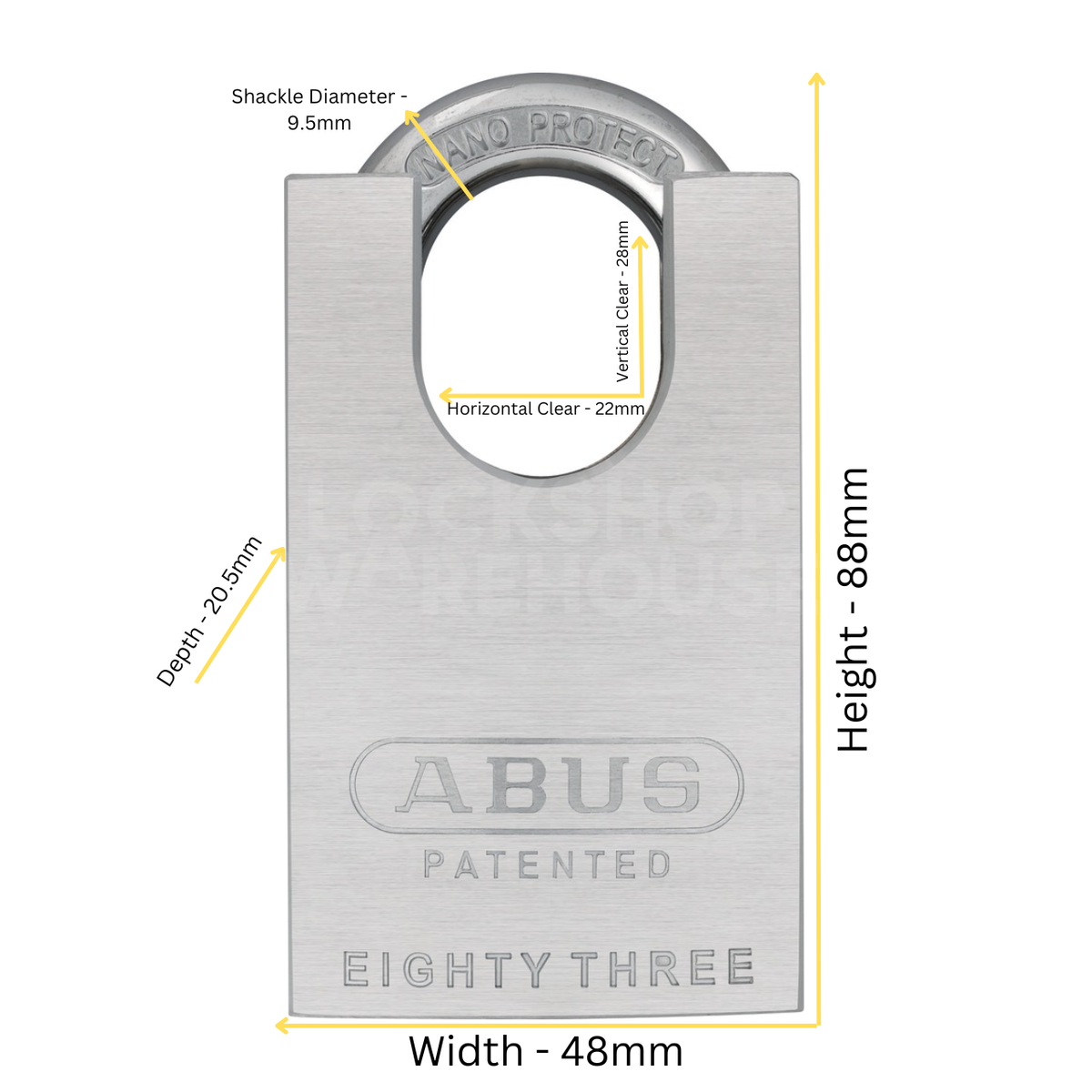 Dimensions Image: ABUS Rock 83CS/50 Hardened Steel Closed Shackle Padlock