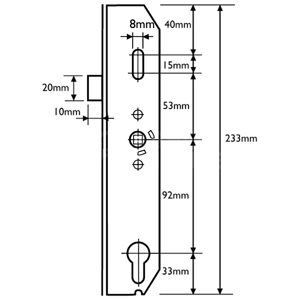 Dimensions Image: Asec Mila Copy Latch Only Replacement Gearbox - 35mm backset
