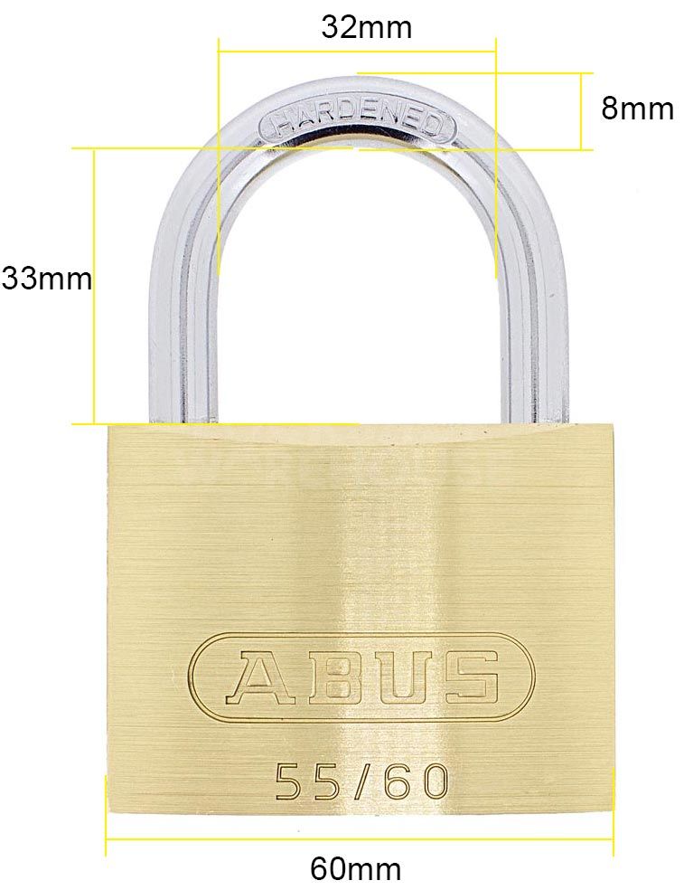 Dimensions Image: ABUS 55/60 Brass Padlock