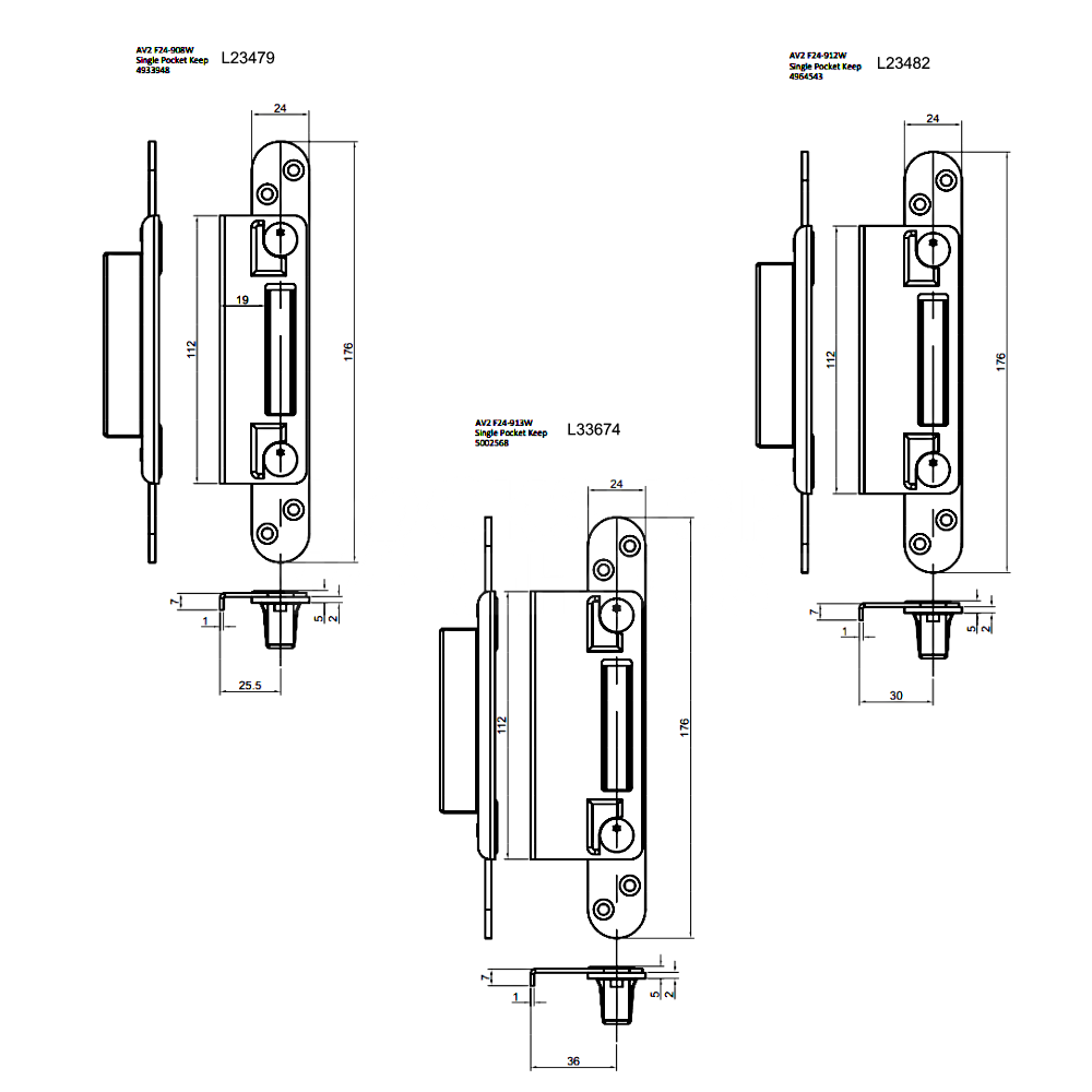Dimensions Image: WINKHAUS AV2 Radius Hook Keep