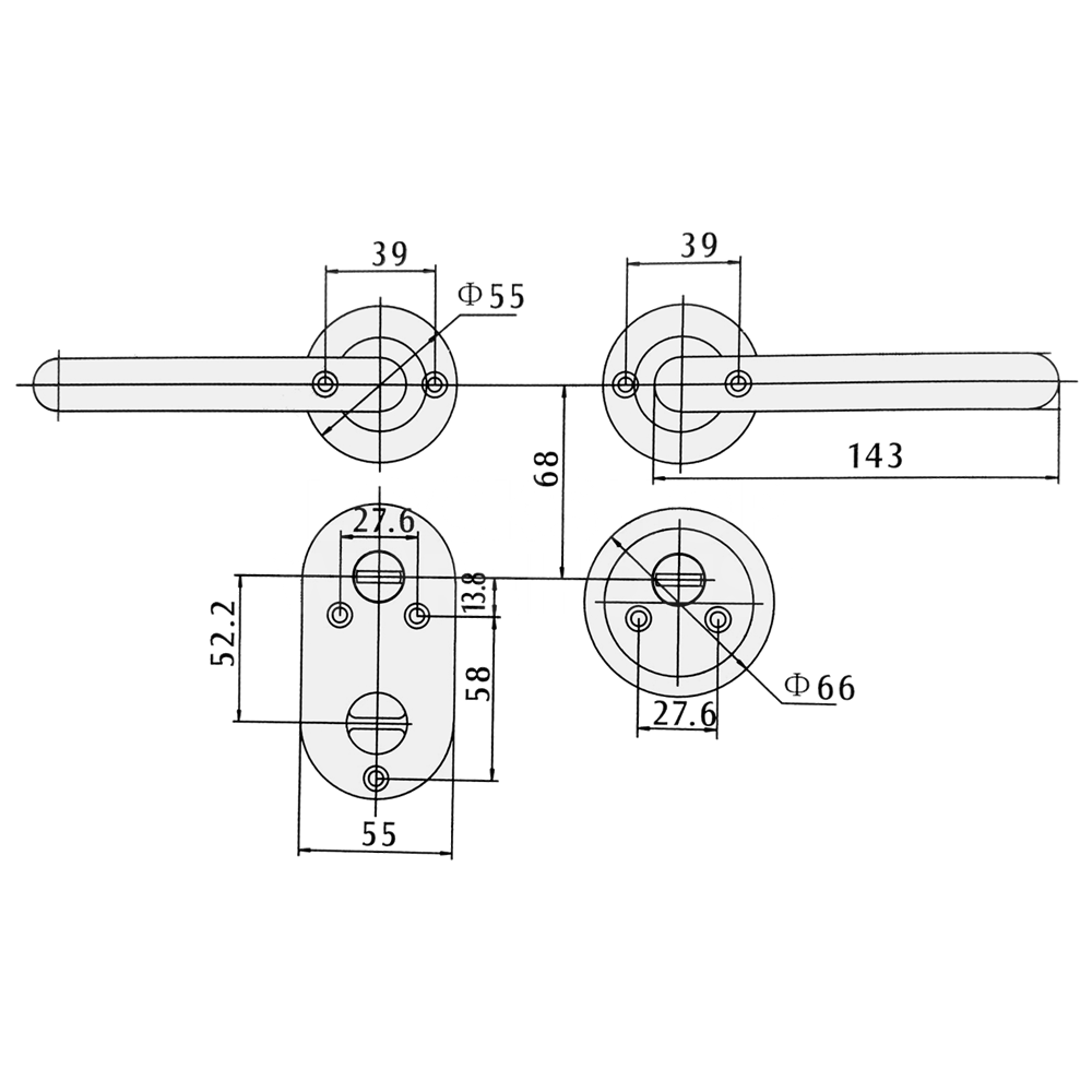 Dimensions Image: Hooply FT09 Lever Handle &amp; Thumbturn Escutcheon Set