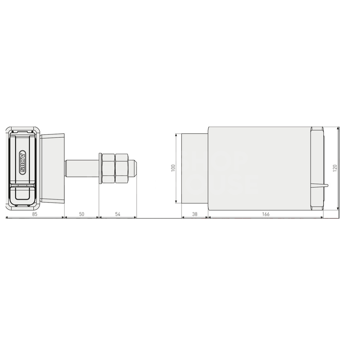 Dimensions Image: ABUS 215/100 Shipping Container Lock + 37Rk/70 Hb100