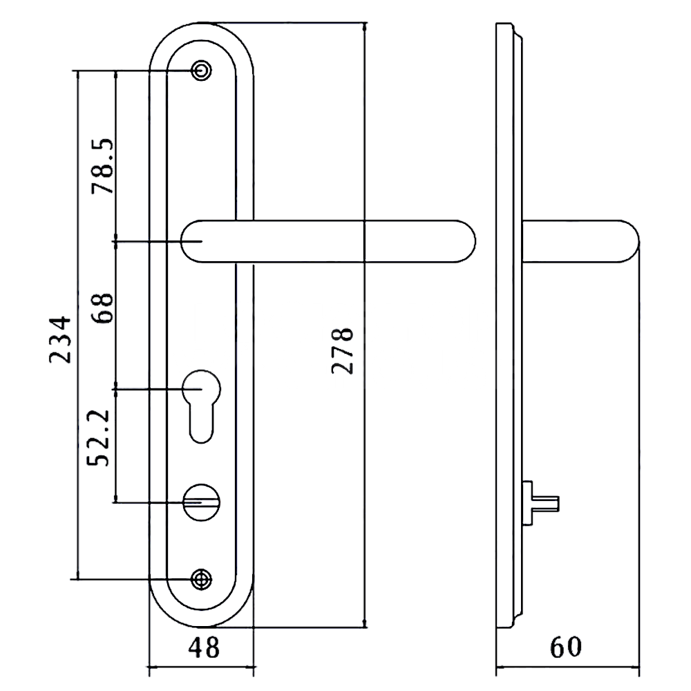 Dimensions Image: Hooply 918902 Security Door Handle with Cylinder Cover