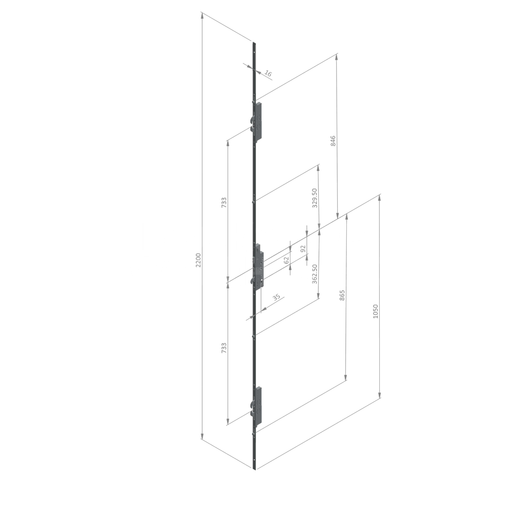 Dimensions Image: Ingenious 1014 Lever Operated Latch &amp; Hookbolt Multipoint Lock