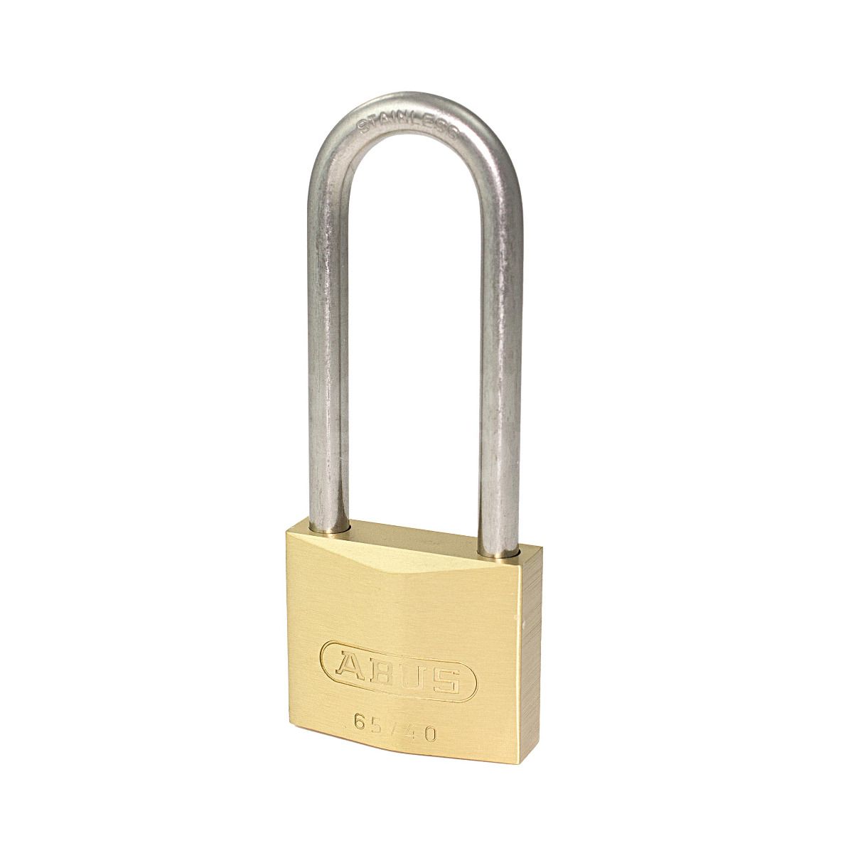 Gallery Image: ABUS 65IB/40 Brass Padlock - 63mm Stainless Steel Long Shackle