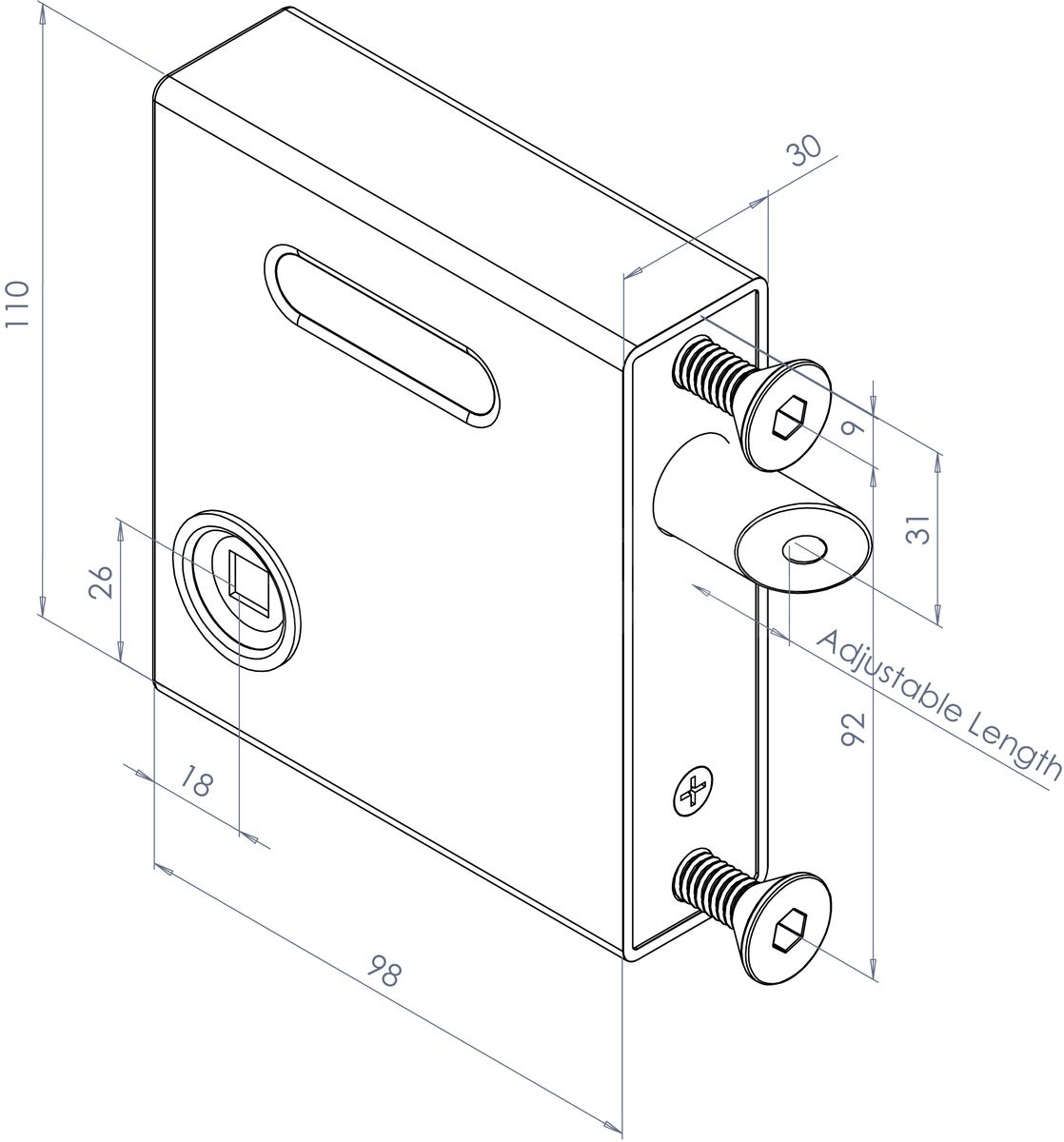 Dimensions Image: Gatemaster SelectPro Bolt-On Gate Latch