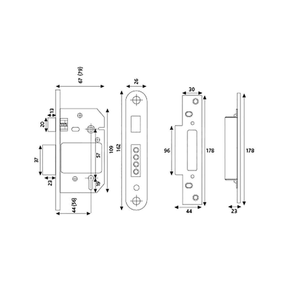Dimensions Image: ERA Fortress Mortice SashLock (BS3621:2007)