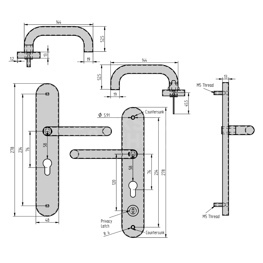 Dimensions Image: Hooply 918901 Container Door Handle with Return to Door Lever