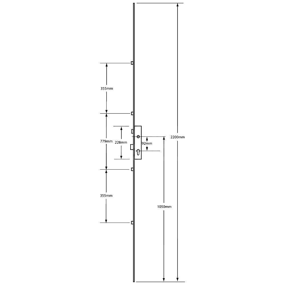 Dimensions Image: Lockmaster Lever Operated Latch &amp; Deadbolt 4-Roller Multipoint Lock