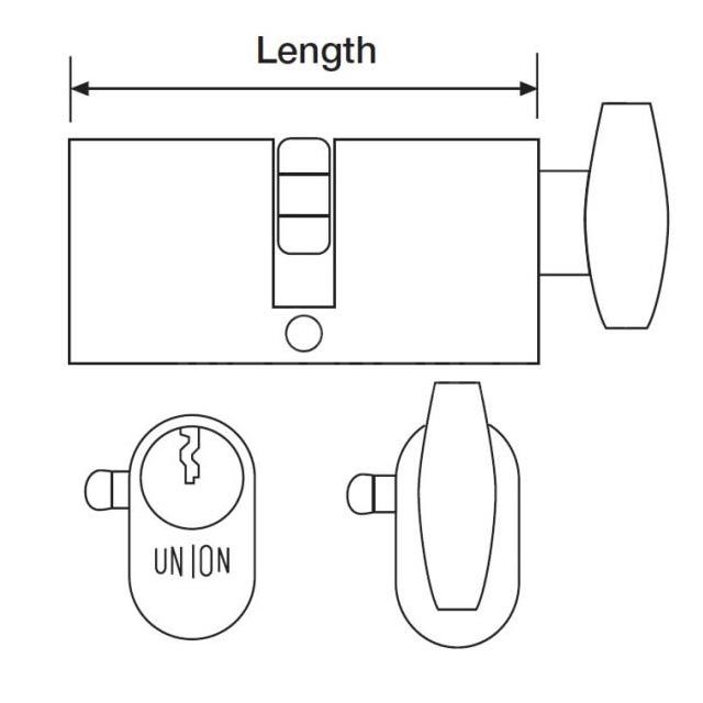 Dimensions Image: Union 2 x 13 Oval Key and Turn Cylinder