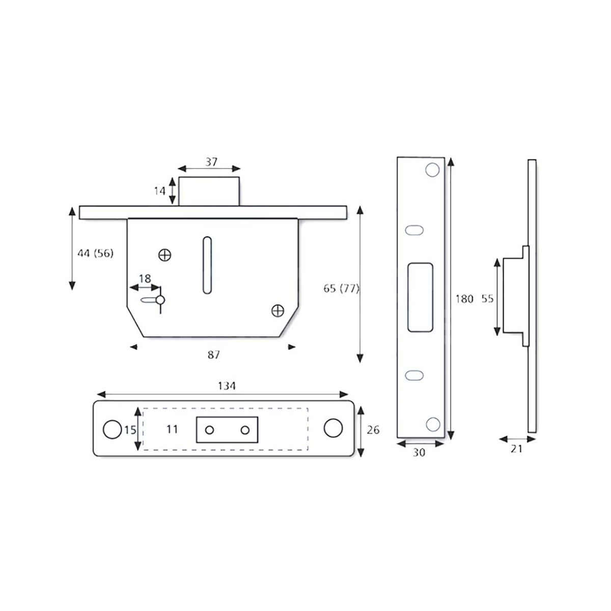 Dimensions Image: ERA Viscount Deadlock, Polished Brass Finish