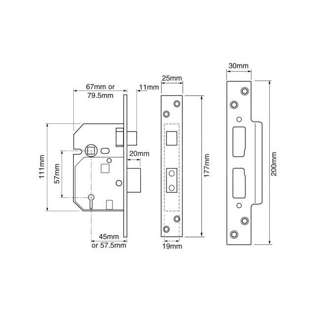 Dimensions Image: Union 2234E Sashlock (BS3621:2007)