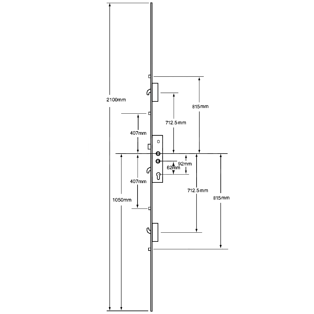 Dimensions Image: Safeware Lever Operated Multipoint Lock 2 Hook 4 Roller