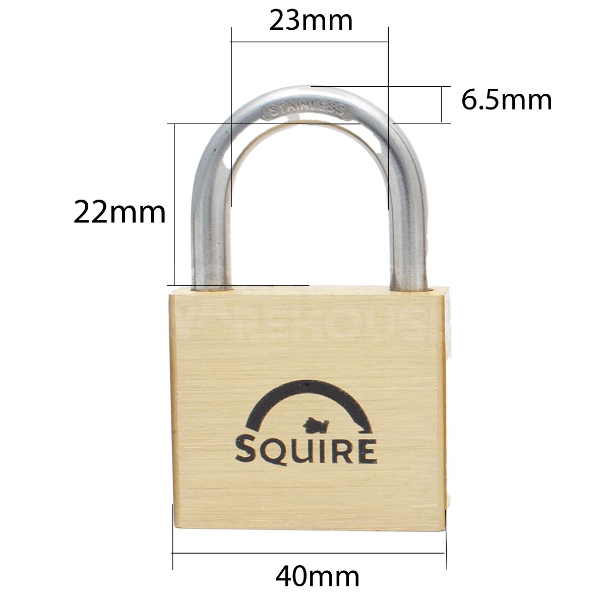 Dimensions Image: Squire LN4S MARINE - 40mm - Brass Padlock Stainless Steel Shackle