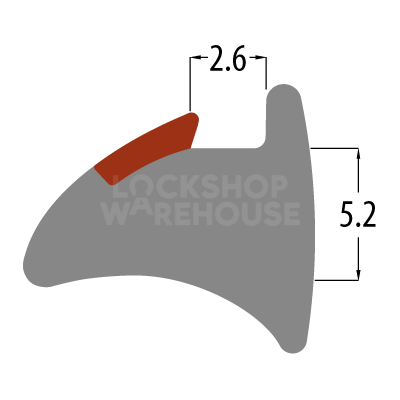Dimensions Image: REDDIPLEX UPVC 5.2mm Brown Wedge Gasket To Suit UPVC Doors &amp; Windows - 5.2mm