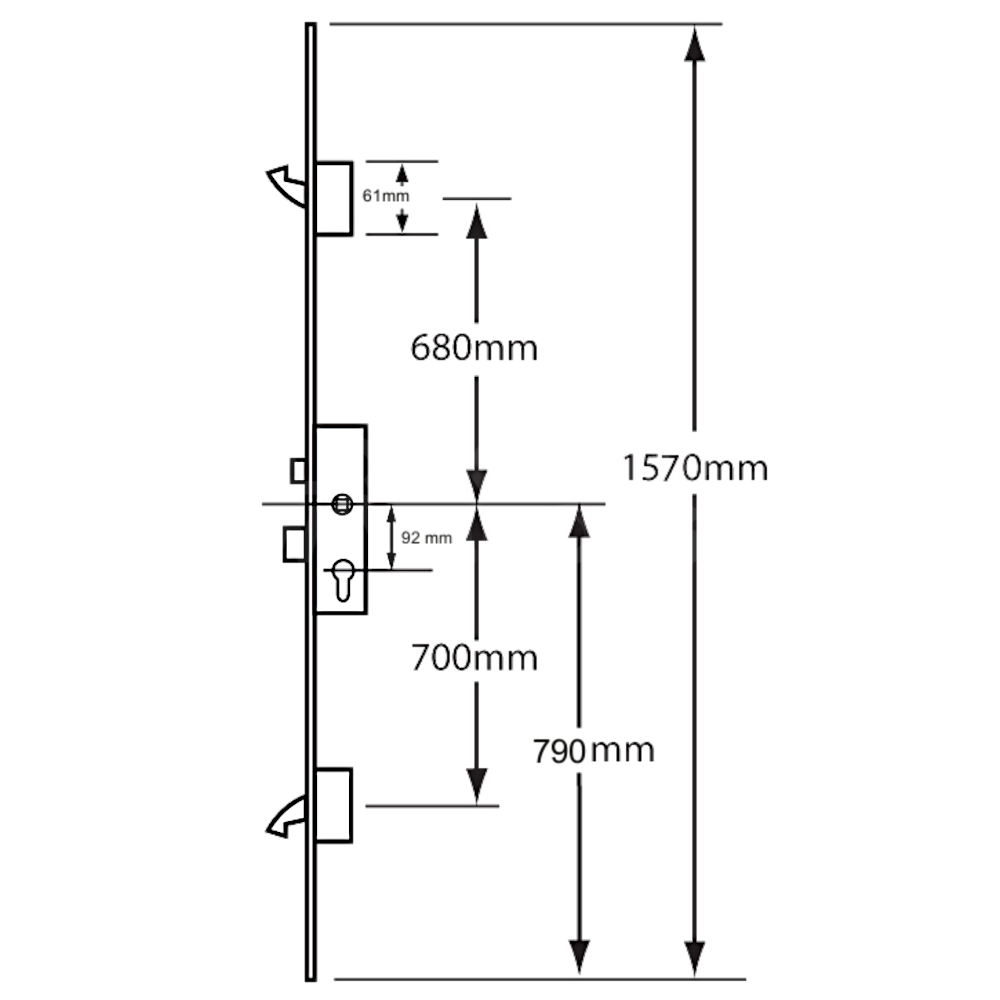 Dimensions Image: ERA 2 Hook Lever Operated Multipoint Lock
