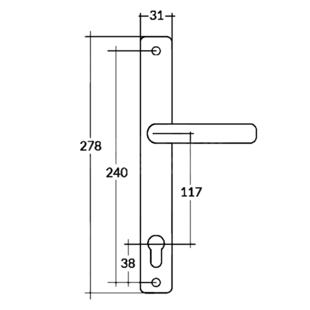 Dimensions Image: Millenco 117mm Lever/Lever Sprung Door Handle Set