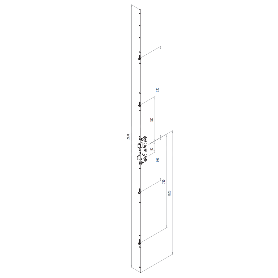 Dimensions Image: FUHR 856 Type 2 Lever Operated Multipoint Lock