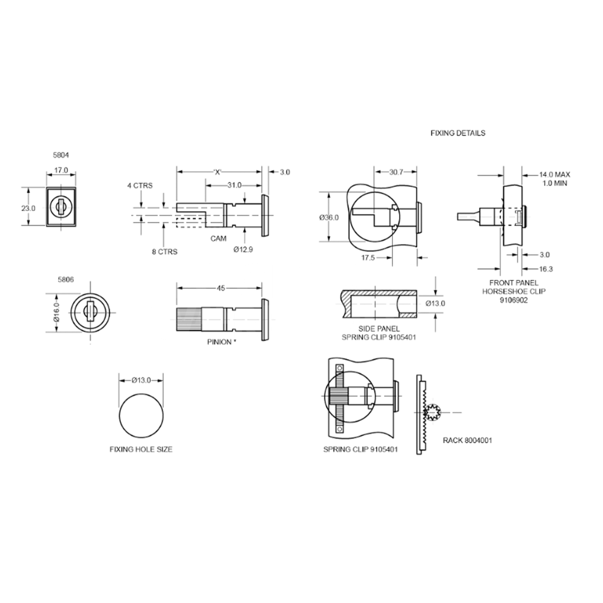 Dimensions Image: L & F 5804 Pedestal Drawer lock