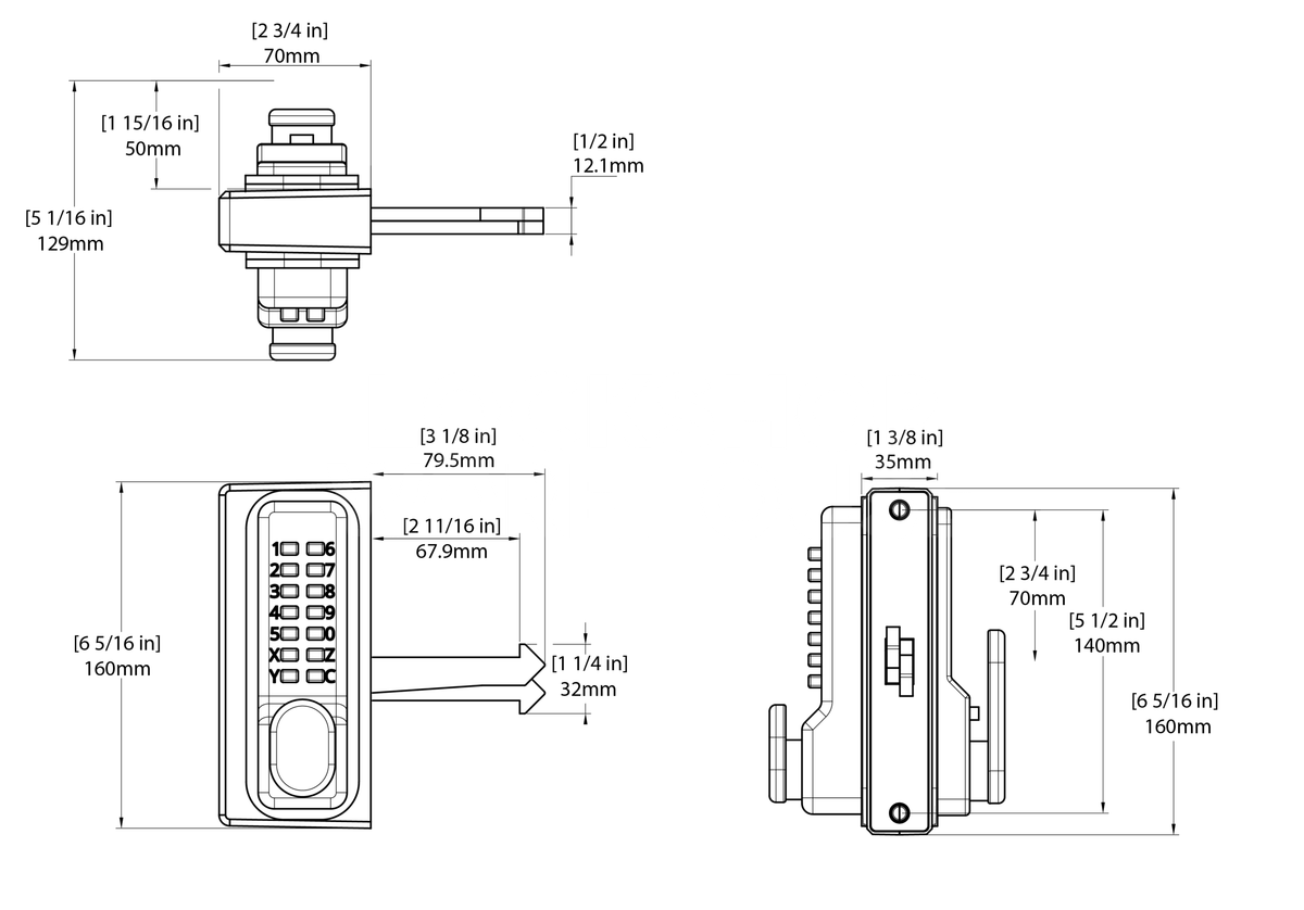 Dimensions Image: Gatemaster Sliding Gate Code Lock - Single-Sided Keypad
