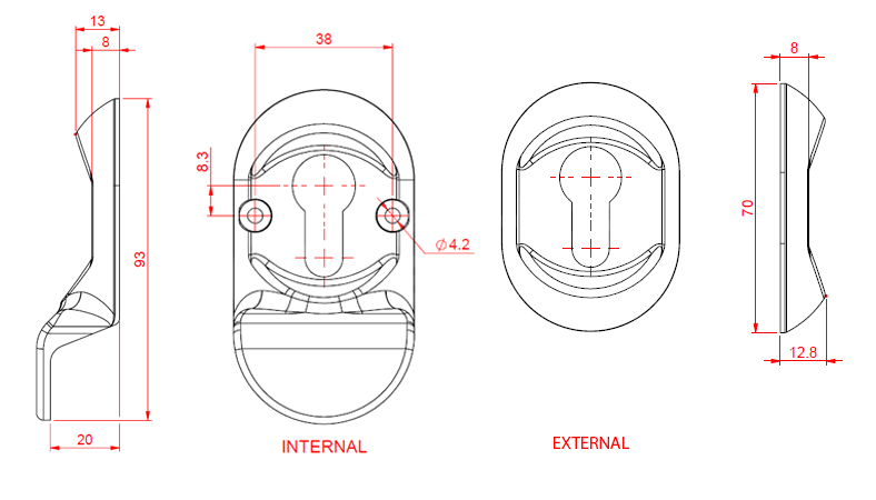 Dimensions Image: Ultion Sweet Internal Cylinder Pull and External Escutcheon