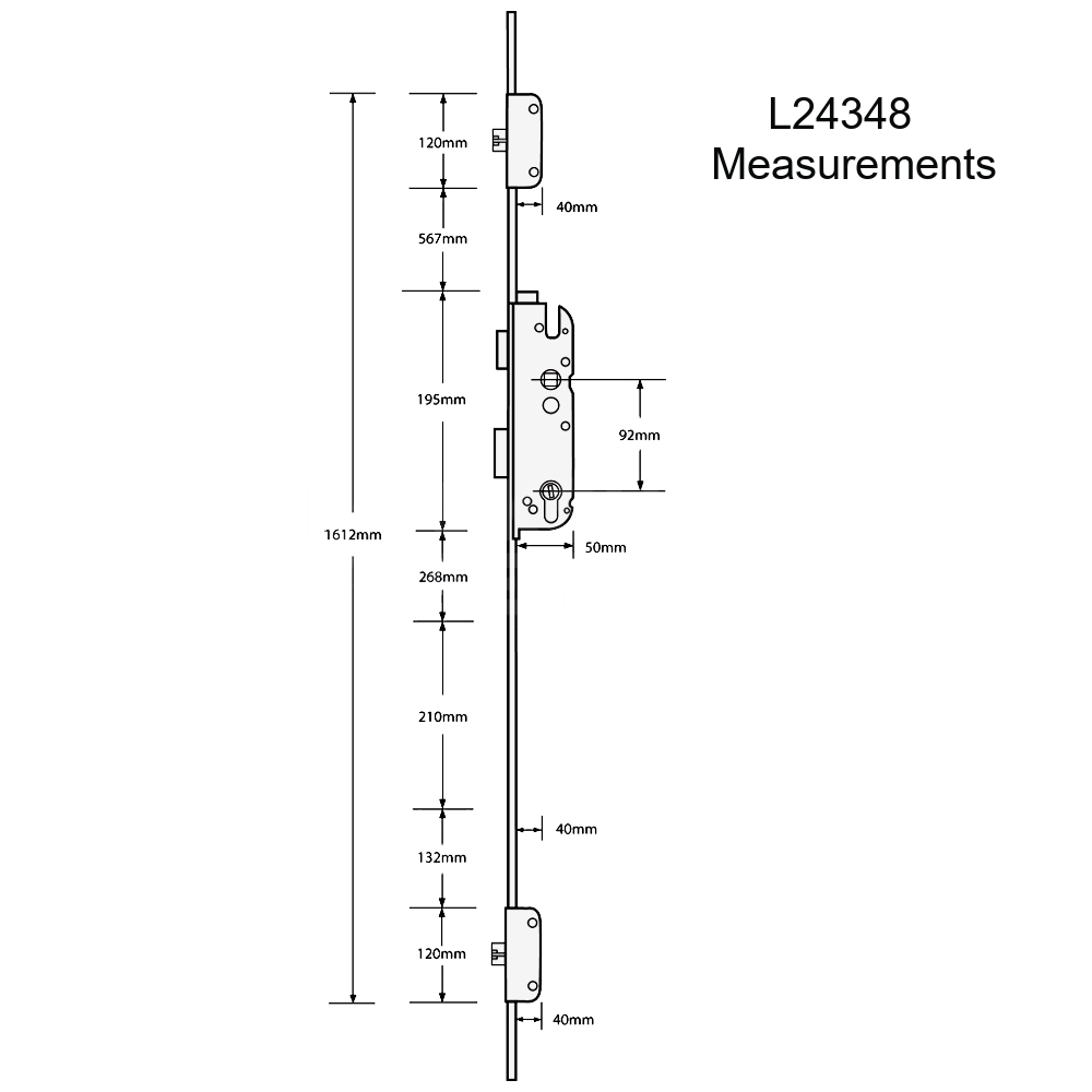 Dimensions Image: GU Secury Auto A2 1050 Multipoint Lock