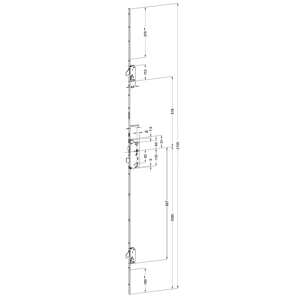 Dimensions Image: Winkhaus AV4 Automatic Multi-Point Latch &amp; Deadbolt Lock