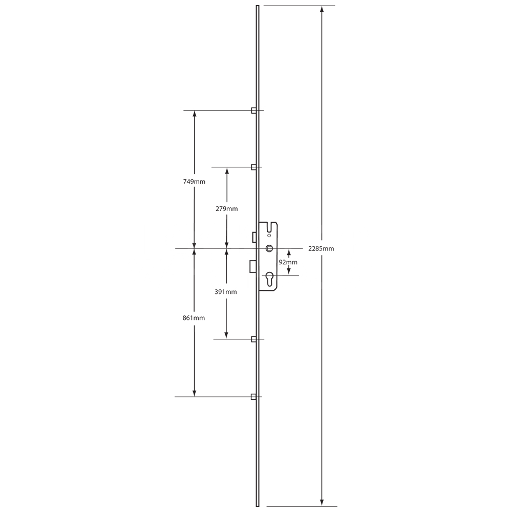 Dimensions Image: GU Secury Europa R4 Lever Operated Split Spindle Multipoint Lock