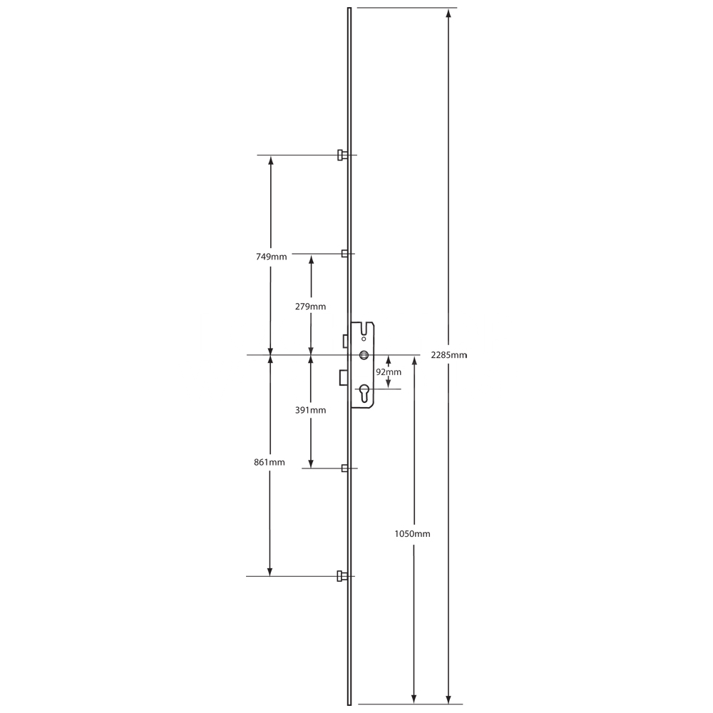 Dimensions Image: GU Secury Europa Lever Operated Latch &amp; Deadbolt