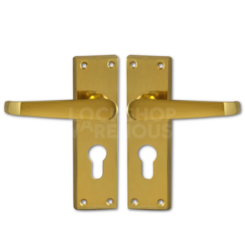 Gallery Image: Pair of ASEC Euro Profile Lever Handles - Polished Brass