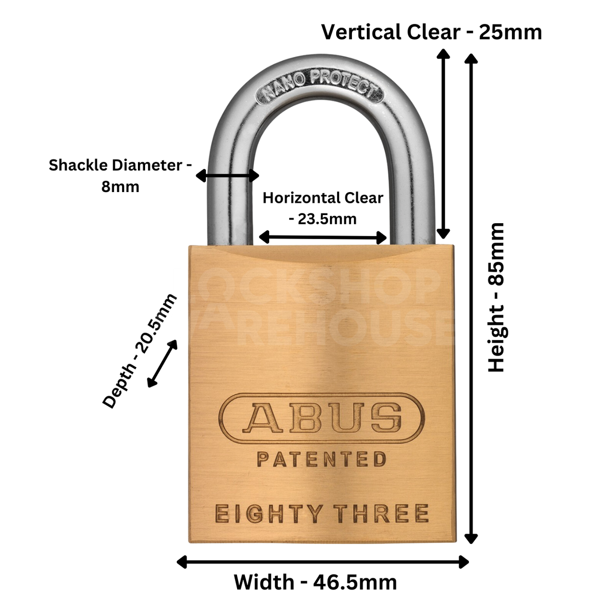 Dimensions Image: ABUS Pfaffenhain Padlock 83/45