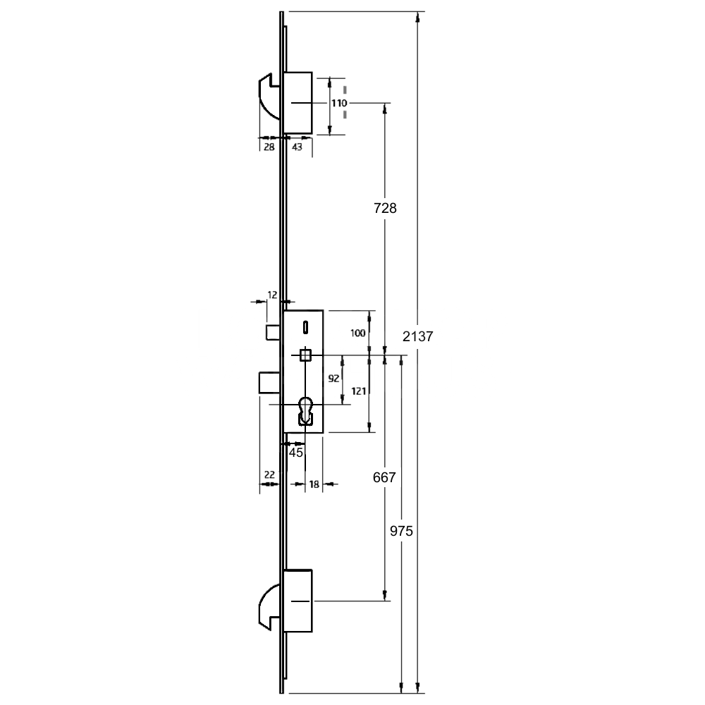 Dimensions Image: ERA Invincible 2 Hook Multipoint Door Lock