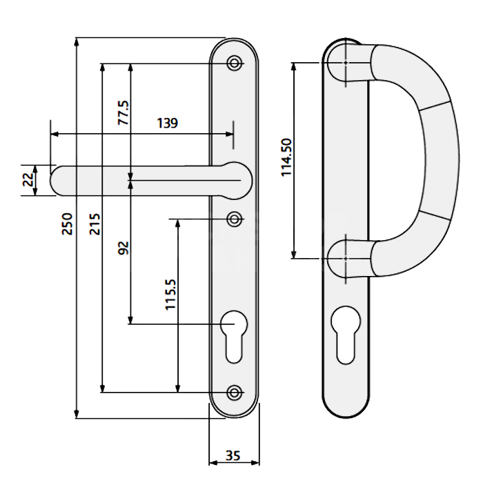 Dimensions Image: Fab &amp; Fix Kensington Slam Shut 92PZ Lever/Pull Furniture