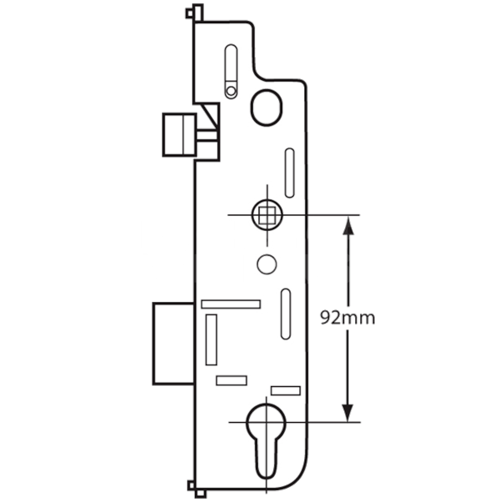 Dimensions Image: Yale Doormaster Lever Operated Latch &amp; Deadbolt Single Spindle Gearbox To Suit GU - 35/92