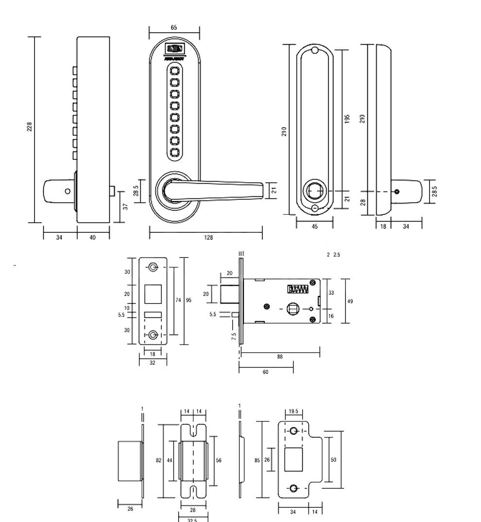 Dimensions Image: Union CodeGuard 5 digit Codelock - BS8607