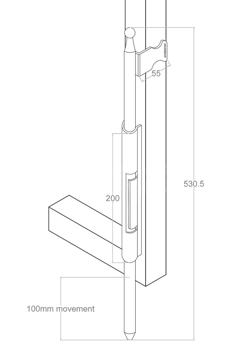 Dimensions Image: Gatemaster Heavy Duty Auto-locking Drop Bolt