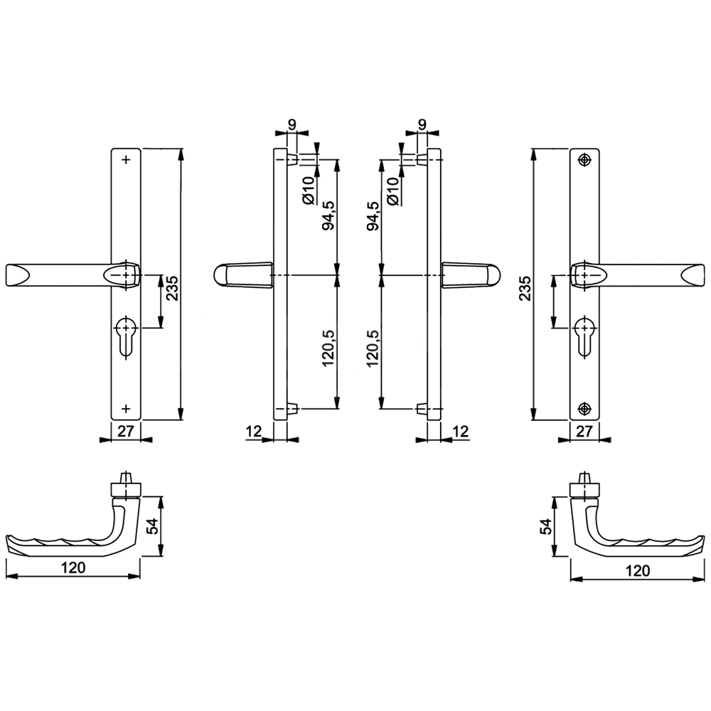 Dimensions Image: HOPPE London 48mm PZ Lever Door Handle