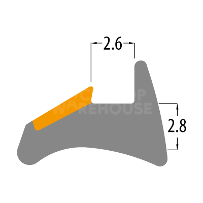 Dimensions Image: REDDIPLEX UPVC 2.8mm Orange Wedge Gasket To Suit UPVC Doors &amp; Windows - 2.8mm