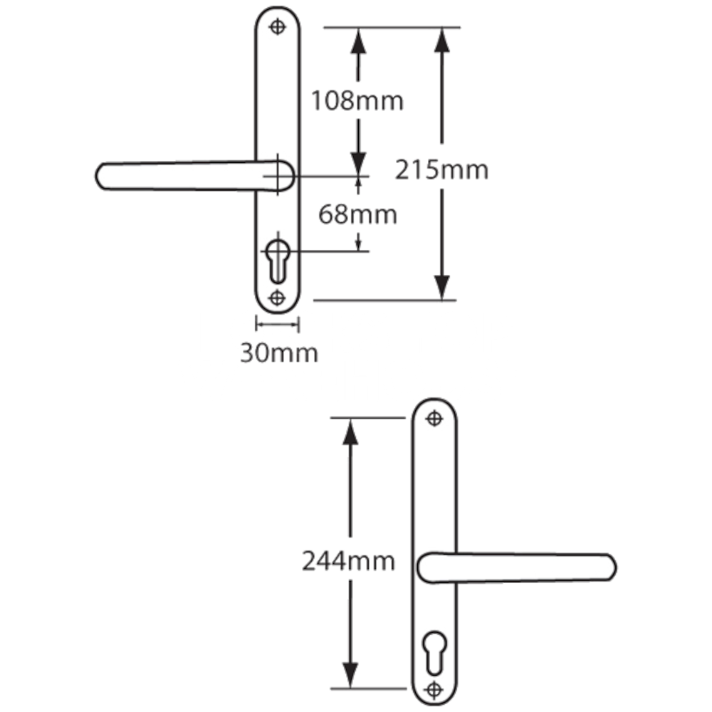 Dimensions Image: Fullex 68mm PZ Lever/Lever UPVC Furniture