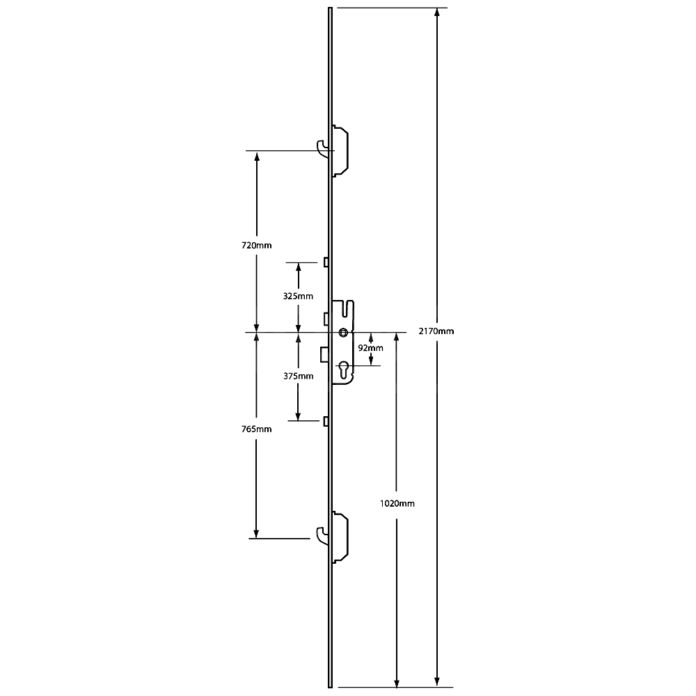 Dimensions Image: GU Europa Inboard Multipoint Lock 2 Hook 2 Roller