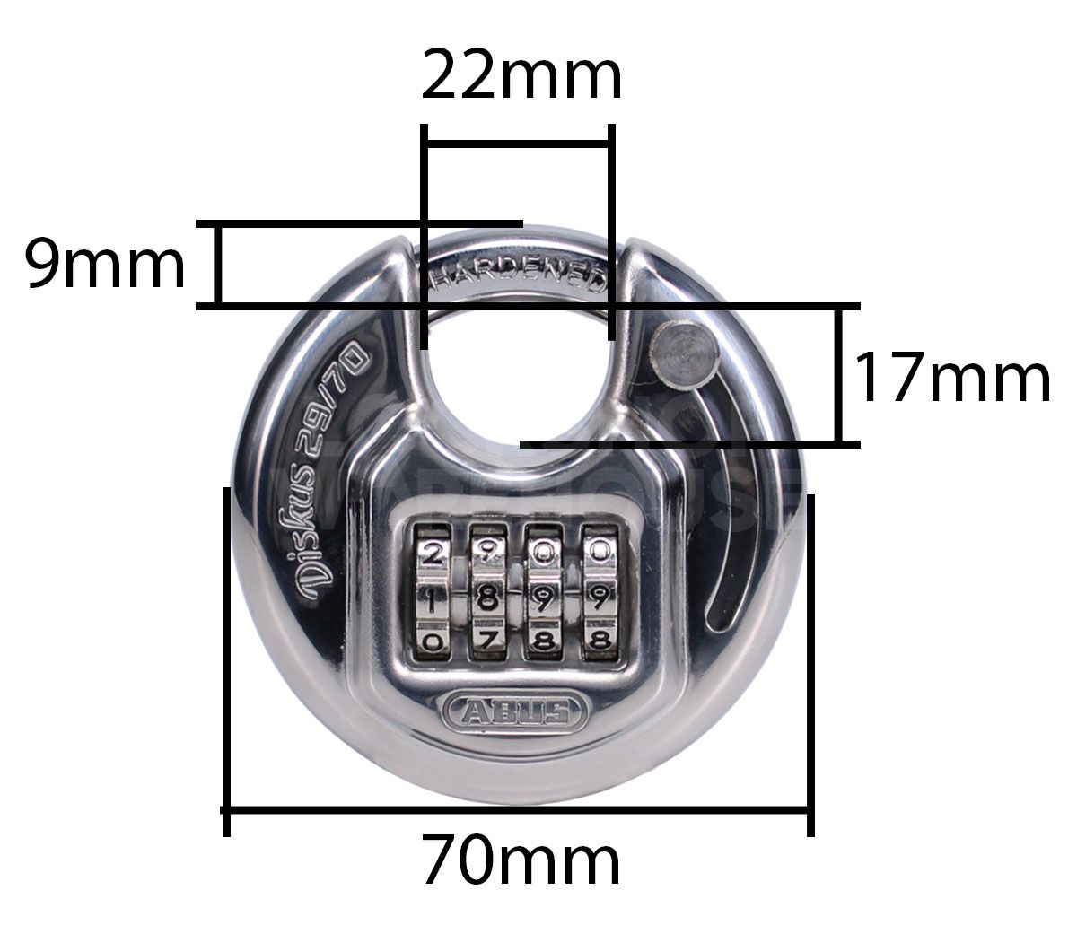 Dimensions Image: ABUS 29/70 Combination Diskus Padlock