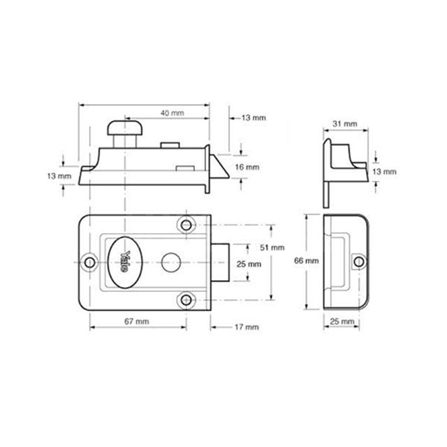 Dimensions Image: Yale 723 Traditional Style Nightlatch: Reversed Latch