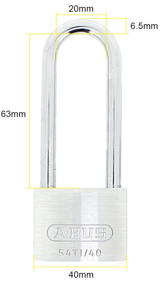 Dimensions Image: ABUS 54TI/40 Titalium Padlock with 63mm Long Shackle