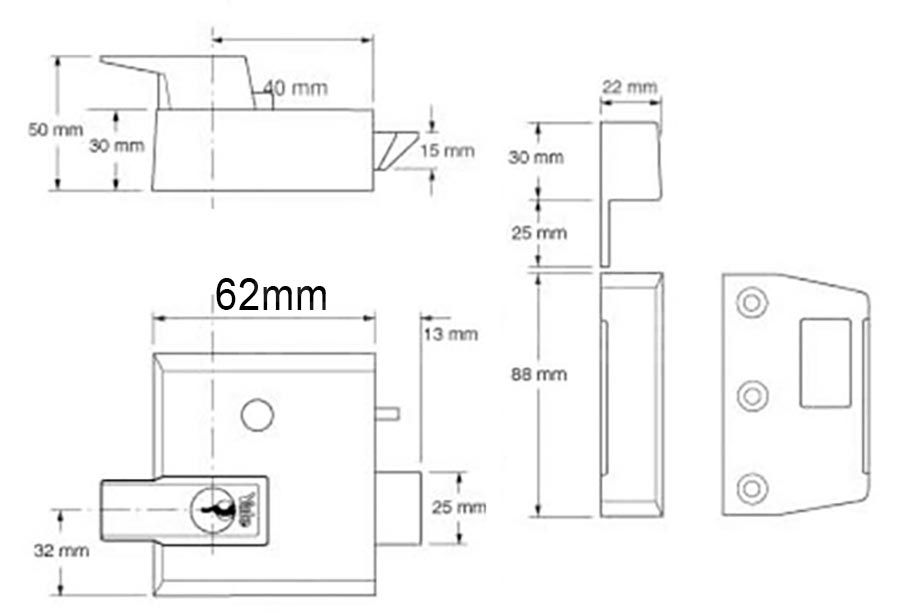 Dimensions Image: Yale No. 2 Nightlatch