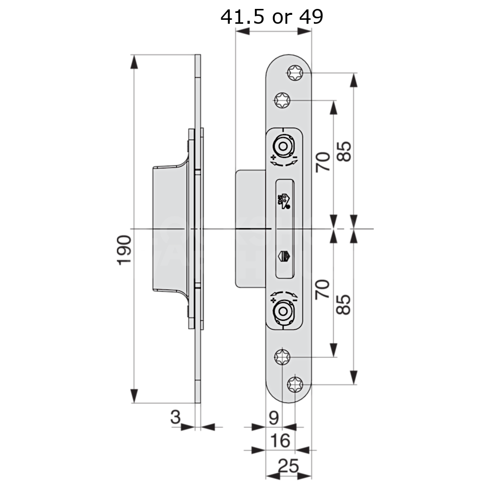Dimensions Image: MACO M-TS Hook Keep MF-HO To Suit Timber &amp; Composite Door