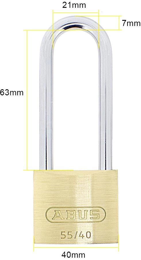 Dimensions Image: ABUS 55/40 Brass Padlock with 63mm Long Shackle