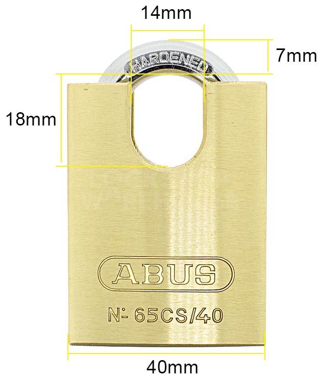 Dimensions Image: ABUS 65CS/40 Brass Closed Shackle Padlock