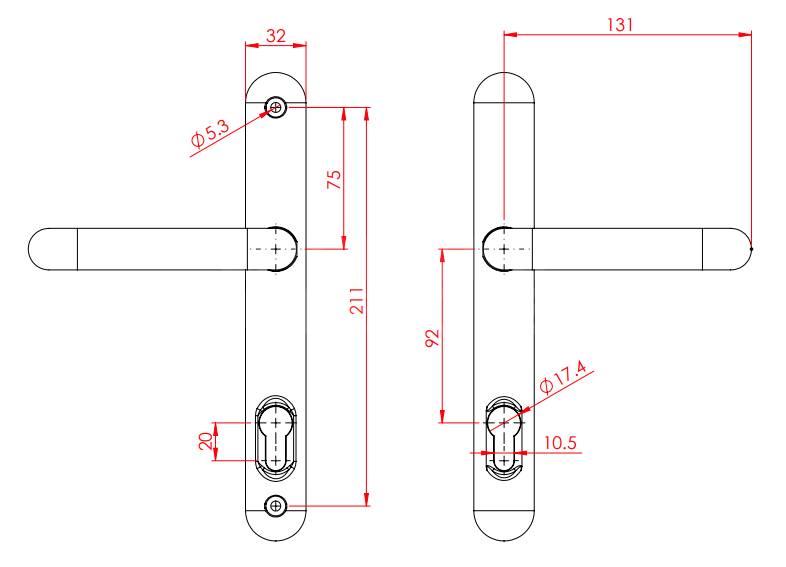 Dimensions Image: Ultion Sweet Long Lever DDA Door Handle Set